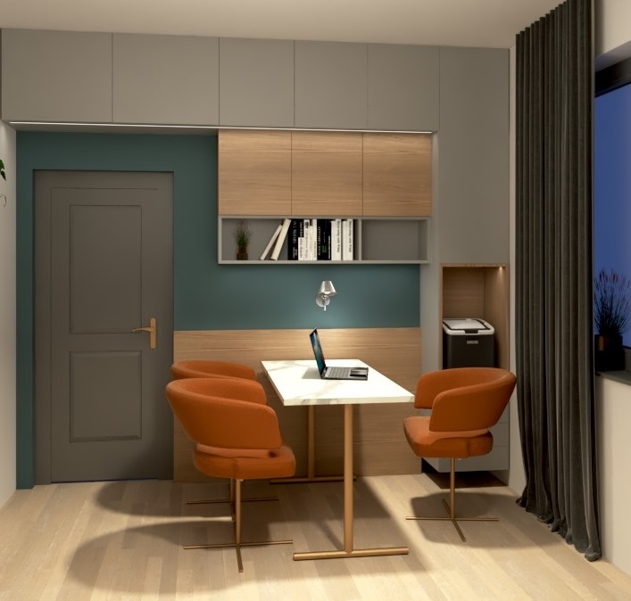 Projekt biura Wrocław. Przydomowe biuro zaprojektowane na potrzeby klientki.