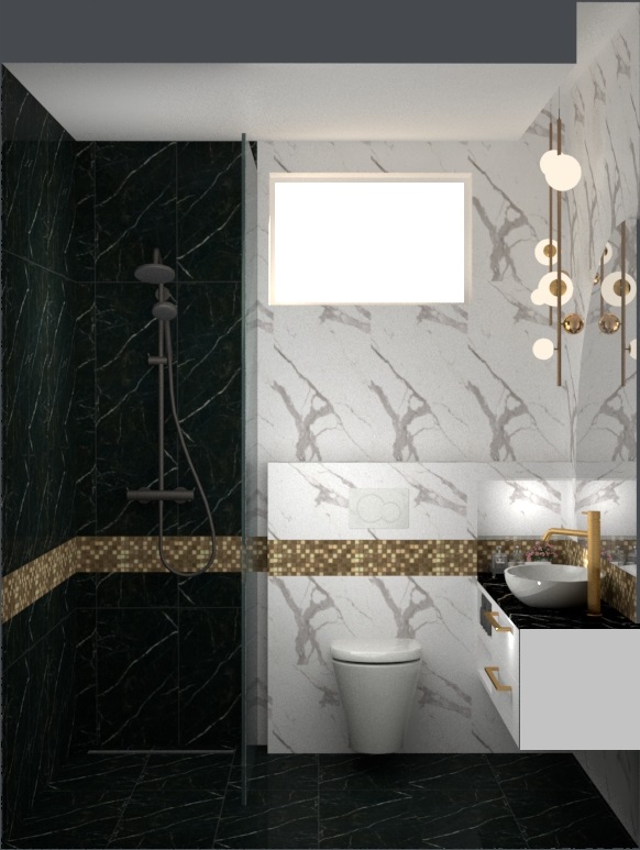 Projekt łazienki glamour.